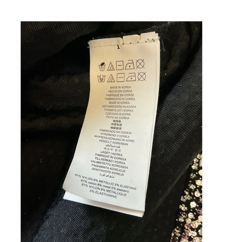 Michael Kors Womens Black Silver Metallic Cold Shoulder Scallop Tunic Top Medium